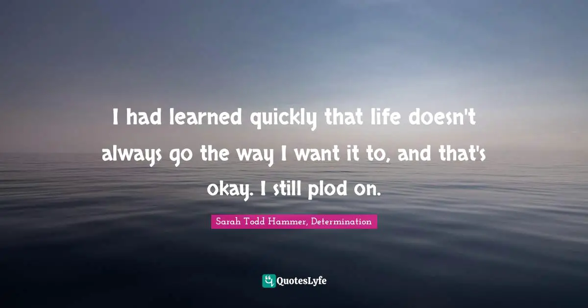 I had learned quickly that life doesn't always go the way I want it to, and that's okay. I still plod on.