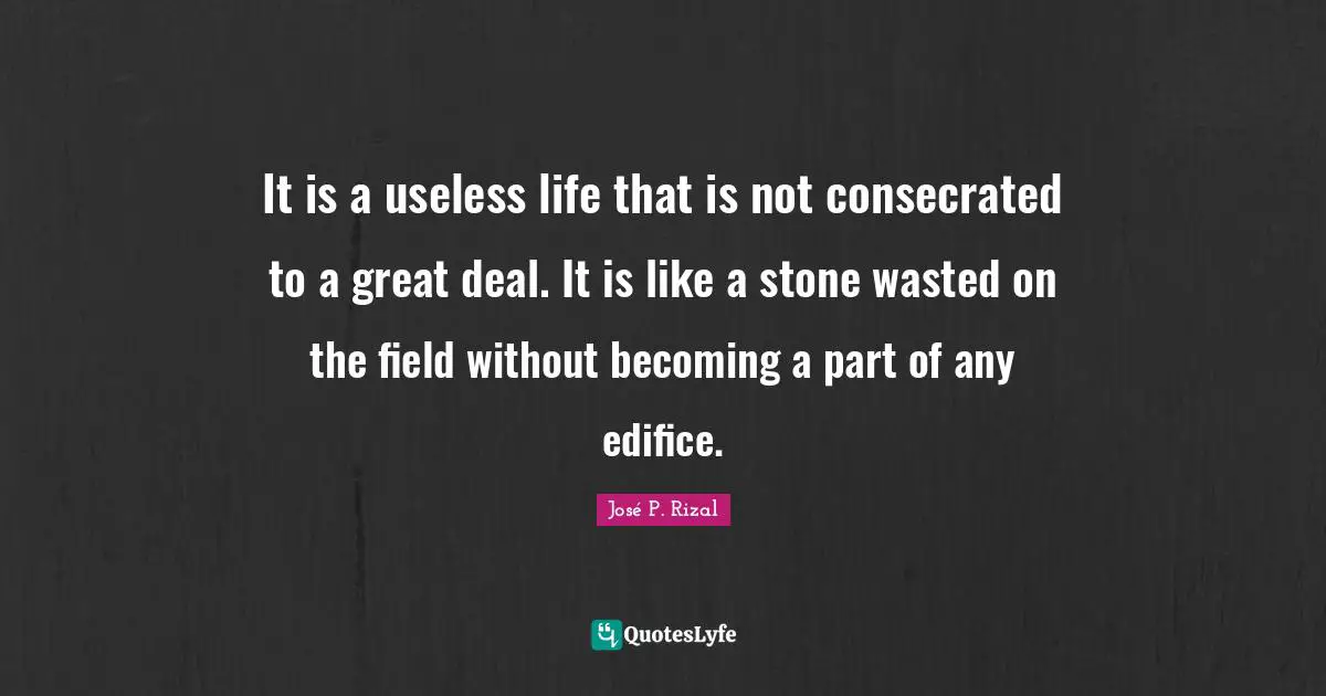 It is a useless life that is not consecrated to a great deal. It is like a stone wasted on the field without becoming a part of any edifice.