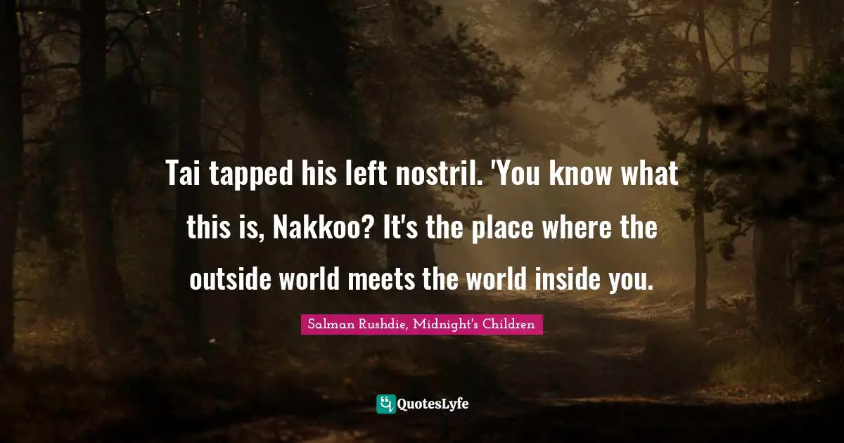Tai tapped his left nostril. 'You know what this is, Nakkoo? It's the place where the outside world meets the world inside you.
