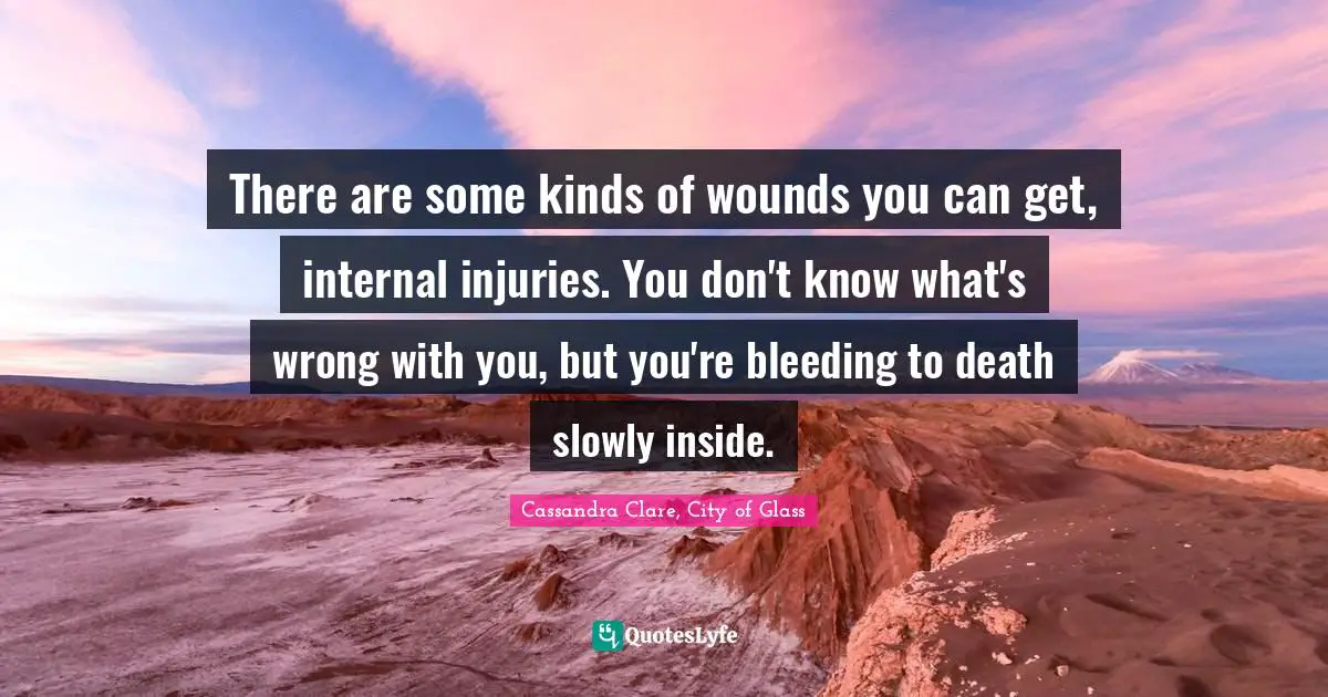 Cassandra Clare, City Of Glass Quotes: "There are some kinds of wounds you can get, internal injuries. You don't know what's wrong with you, but you're bleeding to death slowly inside."
