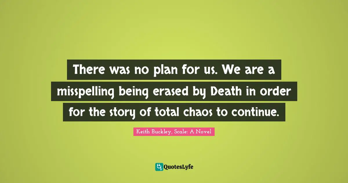 There was no plan for us. We are a misspelling being erased by Death in order for the story of total chaos to continue.