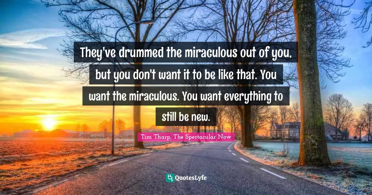 They've drummed the miraculous out of you, but you don't want it to be like that. You want the miraculous. You want everything to still be new.