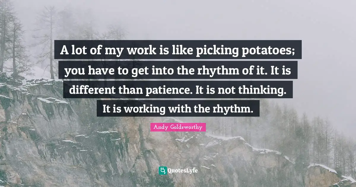 A lot of my work is like picking potatoes; you have to get into the rhythm of it. It is different than patience. It is not thinking. It is working with the rhythm.