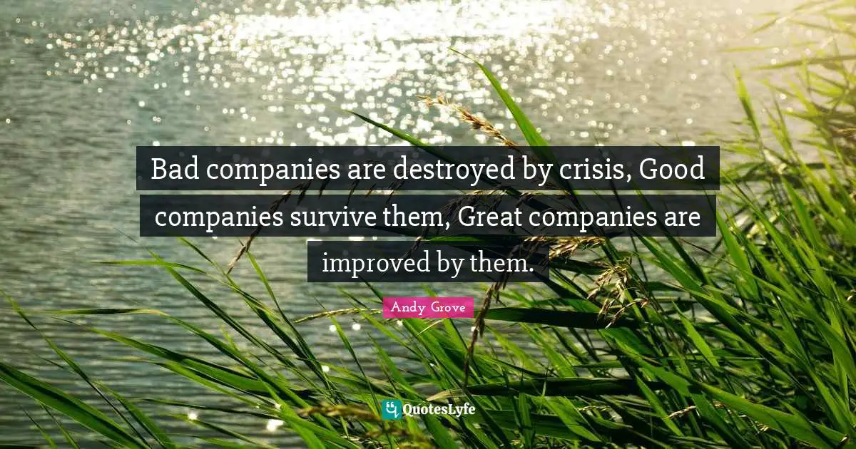 Bad companies are destroyed by crisis, Good companies survive them, Great companies are improved by them.