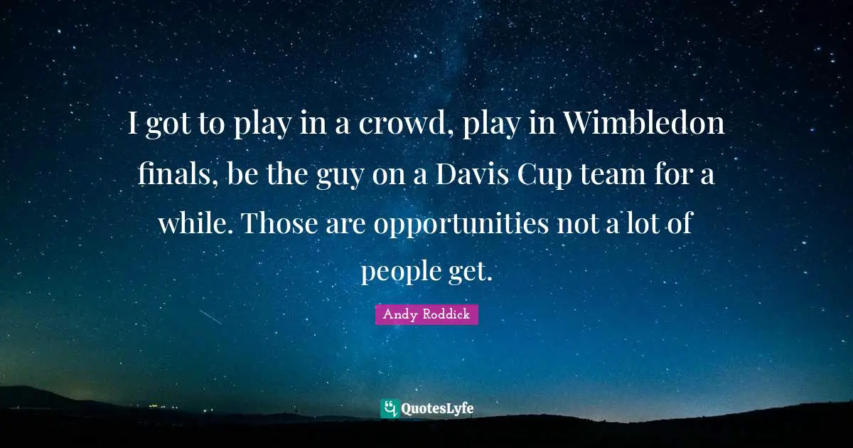 I got to play in a crowd, play in Wimbledon finals, be the guy on a Davis Cup team for a while. Those are opportunities not a lot of people get.