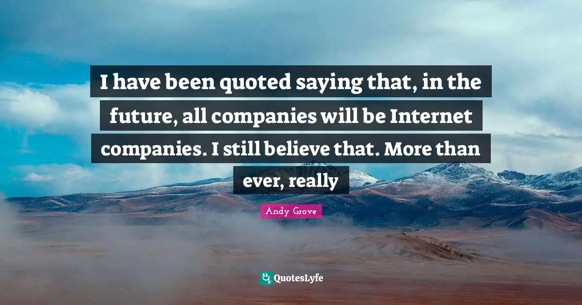 I have been quoted saying that, in the future, all companies will be Internet companies. I still believe that. More than ever, really