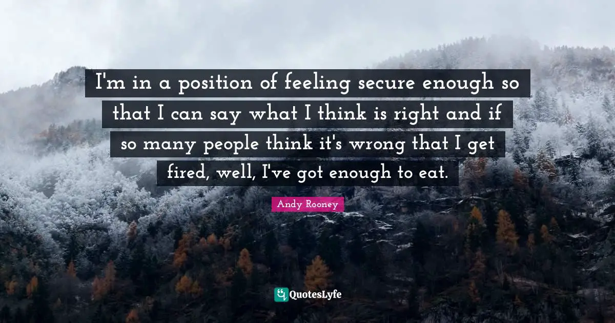 I'm in a position of feeling secure enough so that I can say what I think is right and if so many people think it's wrong that I get fired, well, I've got enough to eat.