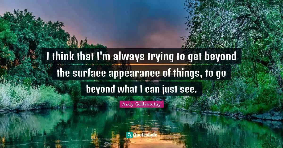 I think that I'm always trying to get beyond the surface appearance of things, to go beyond what I can just see.