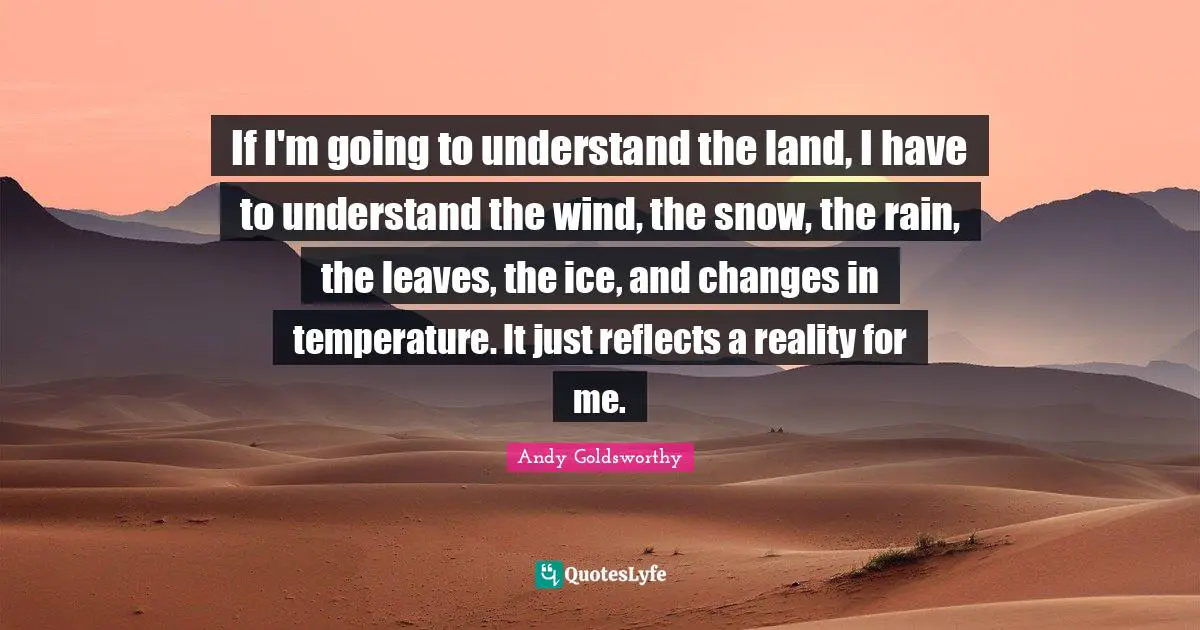 If I'm going to understand the land, I have to understand the wind, the snow, the rain, the leaves, the ice, and changes in temperature. It just reflects a reality for me.