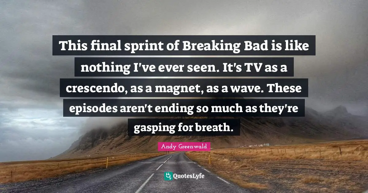 This final sprint of Breaking Bad is like nothing I've ever seen. It's TV as a crescendo, as a magnet, as a wave. These episodes aren't ending so much as they're gasping for breath.