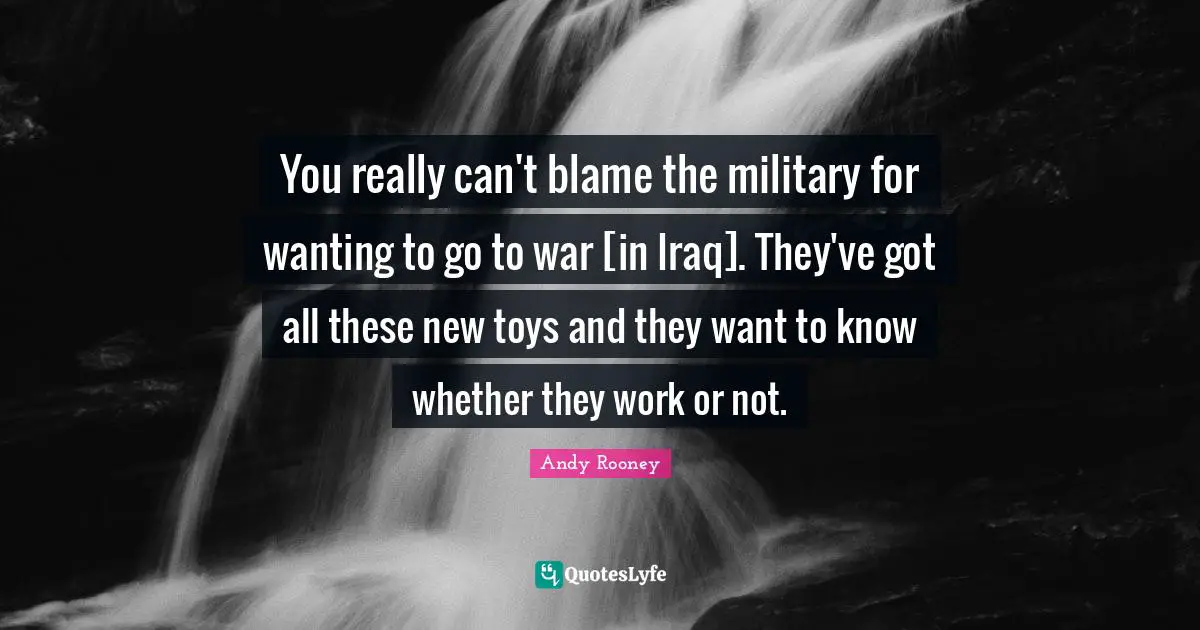 You really can't blame the military for wanting to go to war [in Iraq]. They've got all these new toys and they want to know whether they work or not.