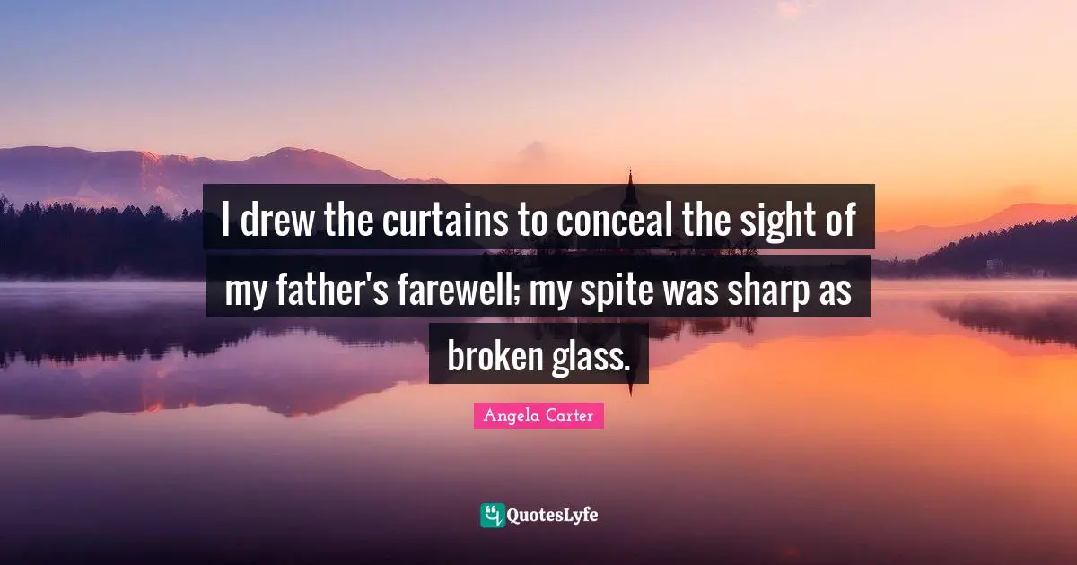 I drew the curtains to conceal the sight of my father's farewell; my spite was sharp as broken glass.