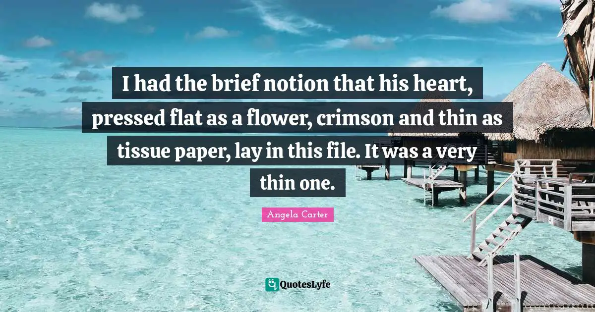 I had the brief notion that his heart, pressed flat as a flower, crimson and thin as tissue paper, lay in this file. It was a very thin one.