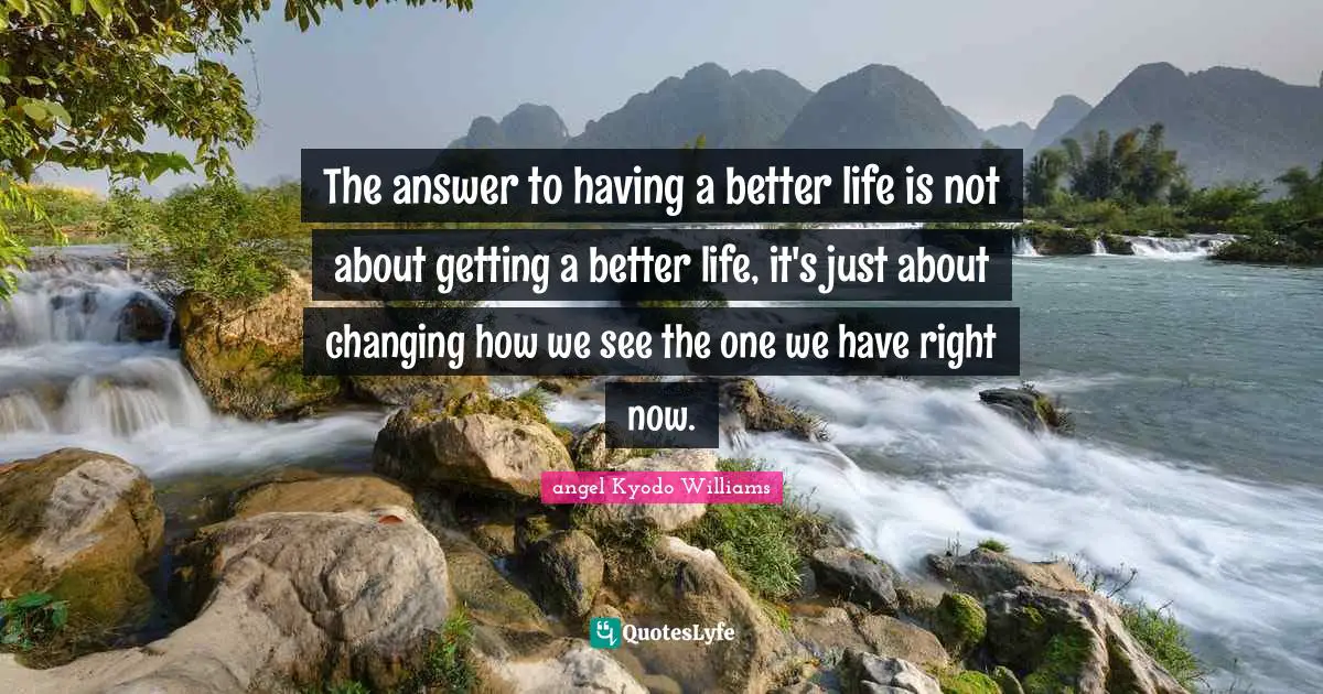 Better Life Quotes: "The answer to having a better life is not about getting a better life, it's just about changing how we see the one we have right now."