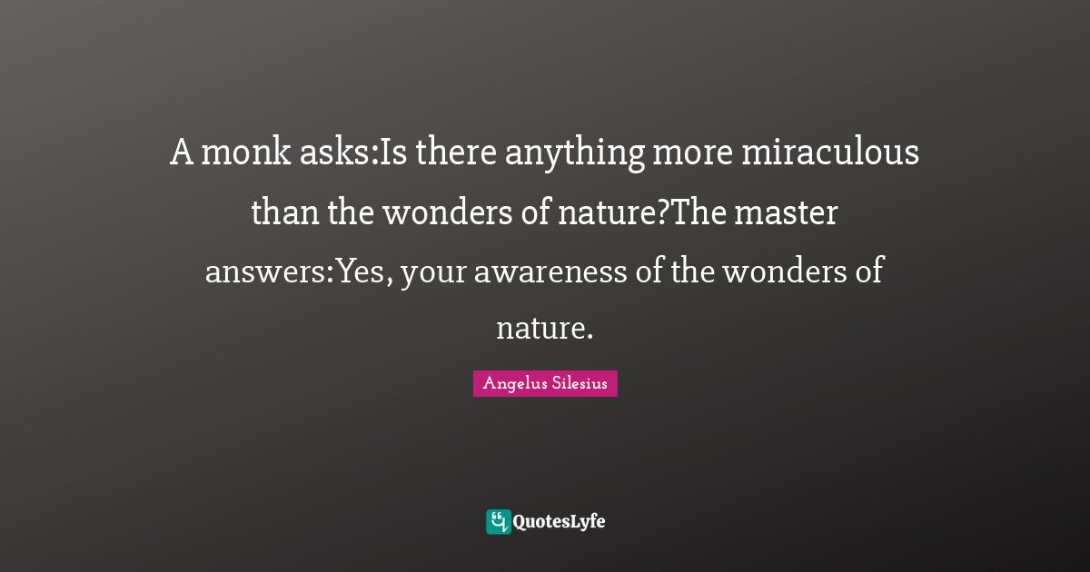 A monk asks:Is there anything more miraculous than the wonders of nature?The master answers:Yes, your awareness of the wonders of nature.