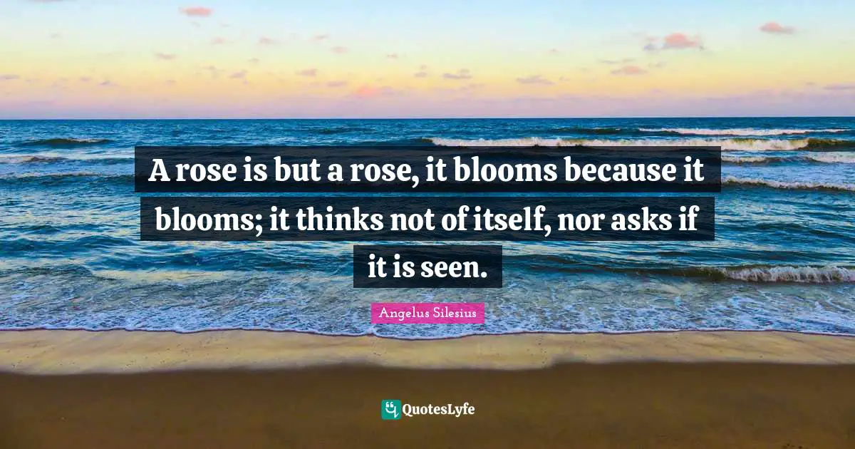 A rose is but a rose, it blooms because it blooms; it thinks not of itself, nor asks if it is seen.