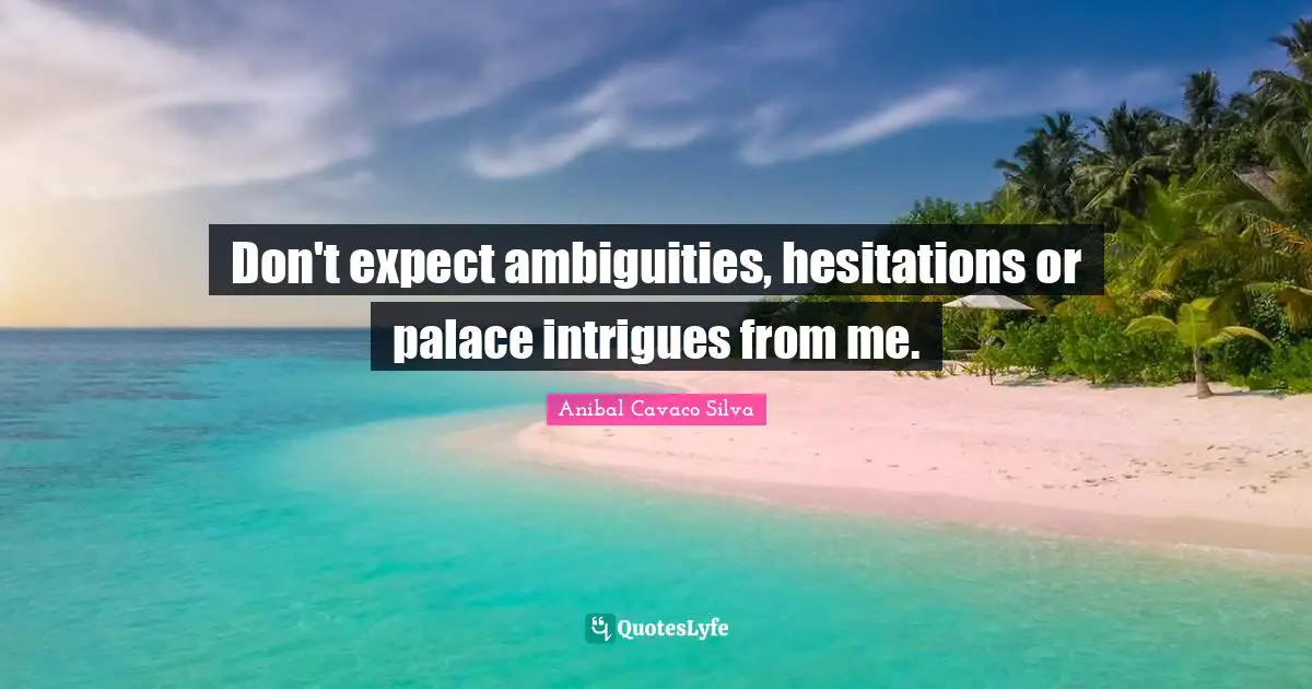 Don't expect ambiguities, hesitations or palace intrigues from me.