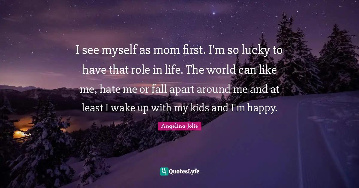 I see myself as mom first. I'm so lucky to have that role in life. The world can like me, hate me or fall apart around me and at least I wake up with my kids and I'm happy.