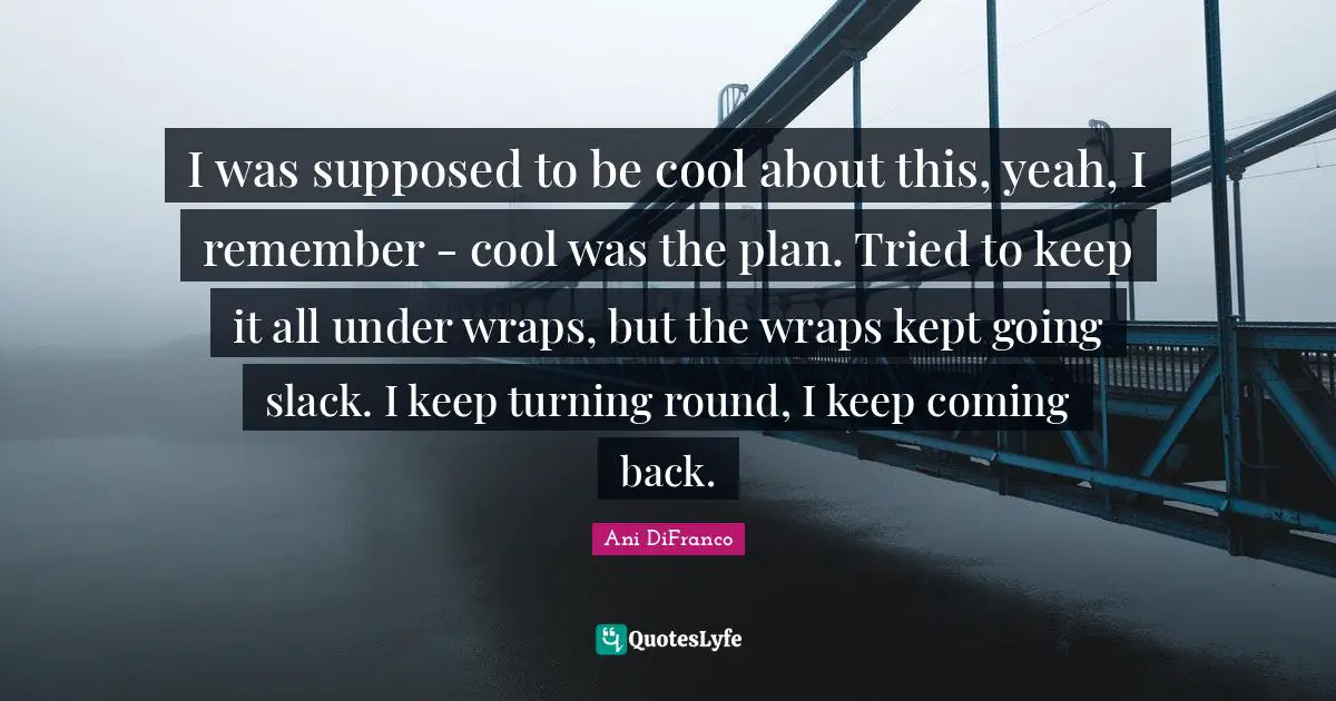 I was supposed to be cool about this, yeah, I remember - cool was the plan. Tried to keep it all under wraps, but the wraps kept going slack. I keep turning round, I keep coming back.