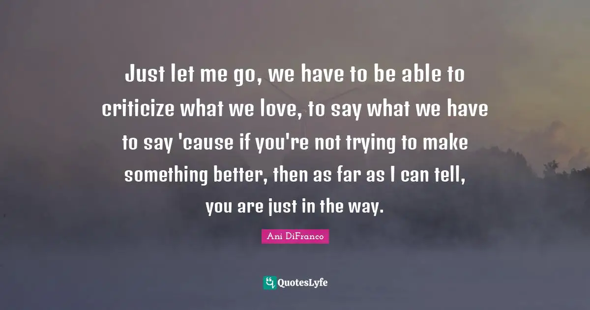 Just let me go, we have to be able to criticize what we love, to say what we have to say 'cause if you're not trying to make something better, then as far as I can tell, you are just in the way.