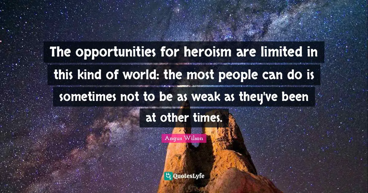 The opportunities for heroism are limited in this kind of world: the most people can do is sometimes not to be as weak as they've been at other times.
