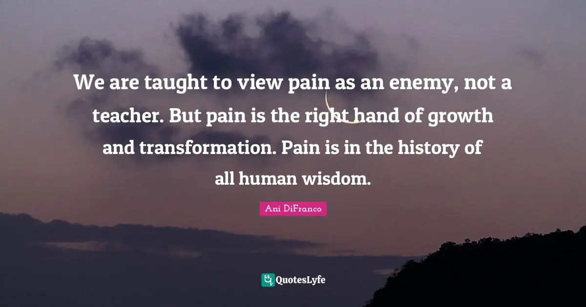 We are taught to view pain as an enemy, not a teacher. But pain is the right hand of growth and transformation. Pain is in the history of all human wisdom.