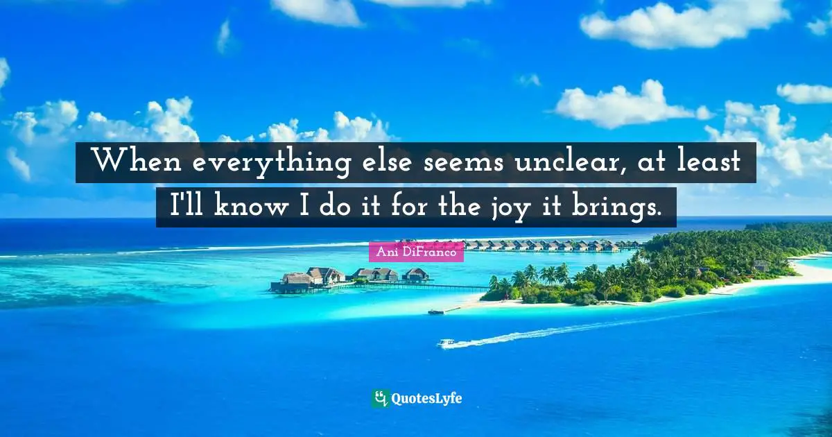 Unclear Quotes: "When everything else seems unclear, at least I'll know I do it for the joy it brings."
