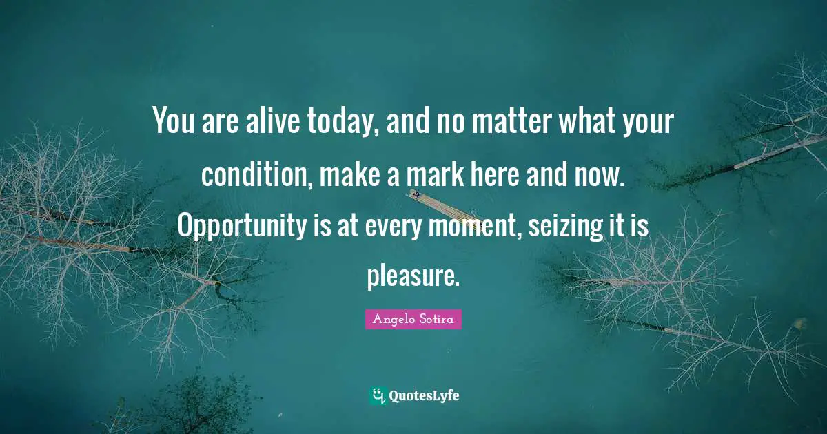 Here And Now Quotes: "You are alive today, and no matter what your condition, make a mark here and now. Opportunity is at every moment, seizing it is pleasure."