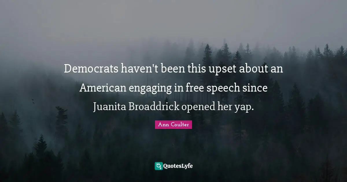 Democrats haven't been this upset about an American engaging in free speech since Juanita Broaddrick opened her yap.