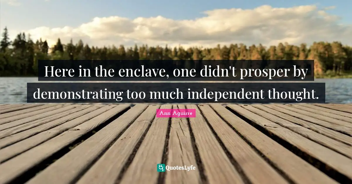 Here in the enclave, one didn't prosper by demonstrating too much independent thought.