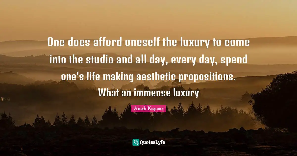 One does afford oneself the luxury to come into the studio and all day, every day, spend one's life making aesthetic propositions. What an immense luxury