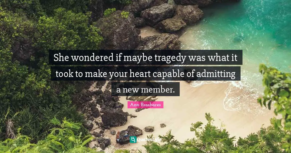She wondered if maybe tragedy was what it took to make your heart capable of admitting a new member.