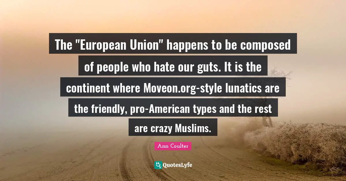 The "European Union" happens to be composed of people who hate our guts. It is the continent where Moveon.org-style lunatics are the friendly, pro-American types and the rest are crazy Muslims.