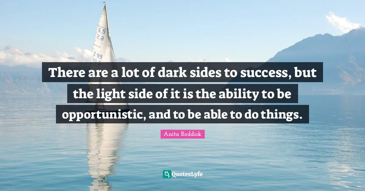 There are a lot of dark sides to success, but the light side of it is the ability to be opportunistic, and to be able to do things.