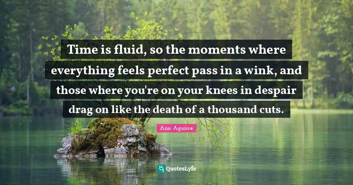 Time is fluid, so the moments where everything feels perfect pass in a wink, and those where you're on your knees in despair drag on like the death of a thousand cuts.