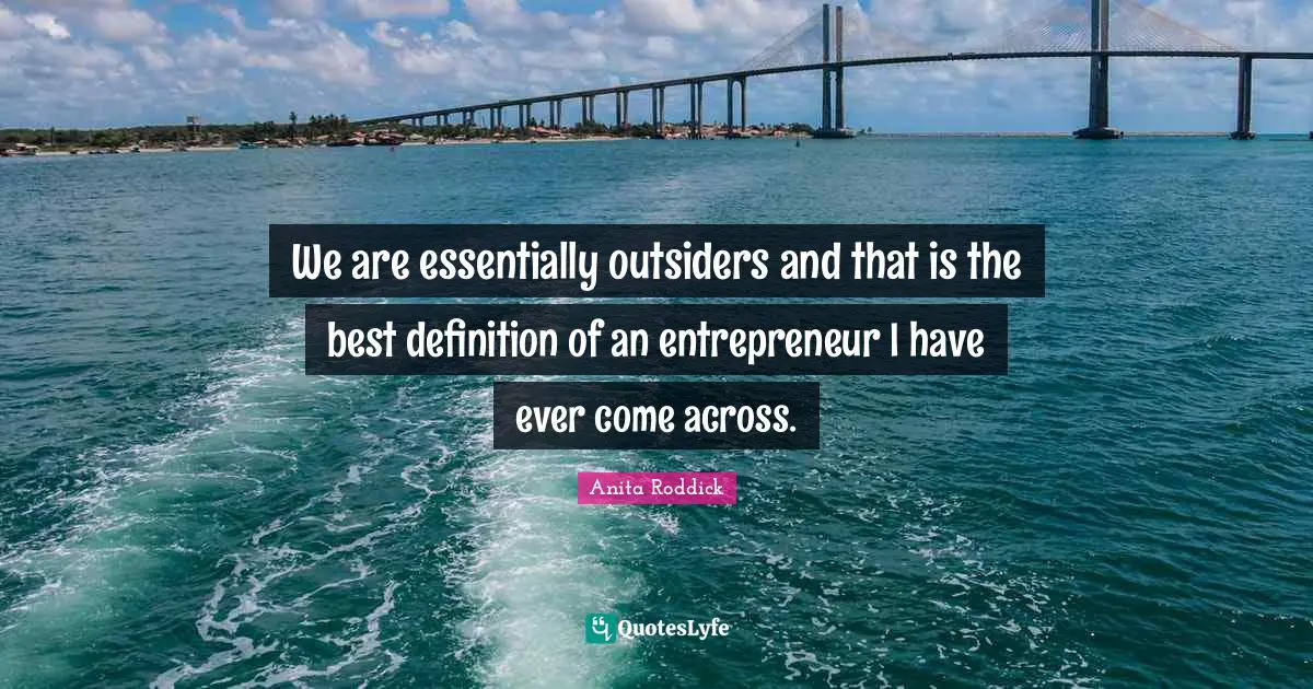 We are essentially outsiders and that is the best definition of an entrepreneur I have ever come across.