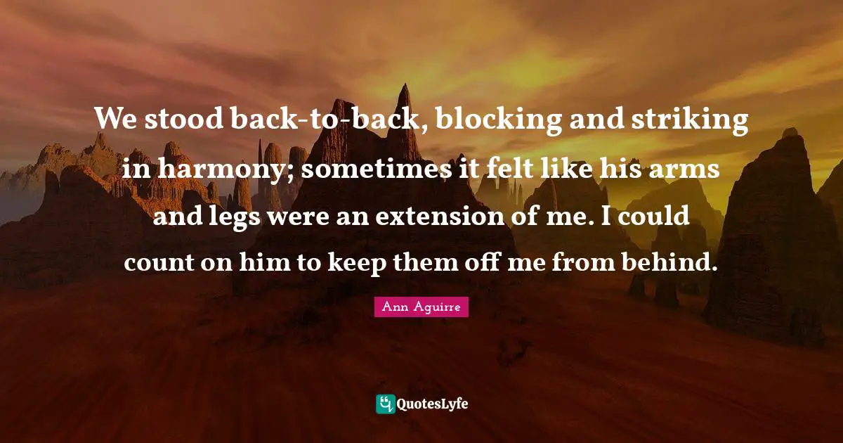 We stood back-to-back, blocking and striking in harmony; sometimes it felt like his arms and legs were an extension of me. I could count on him to keep them off me from behind.