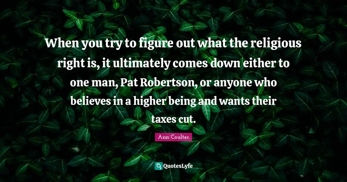 When you try to figure out what the religious right is, it ultimately comes down either to one man, Pat Robertson, or anyone who believes in a higher being and wants their taxes cut.
