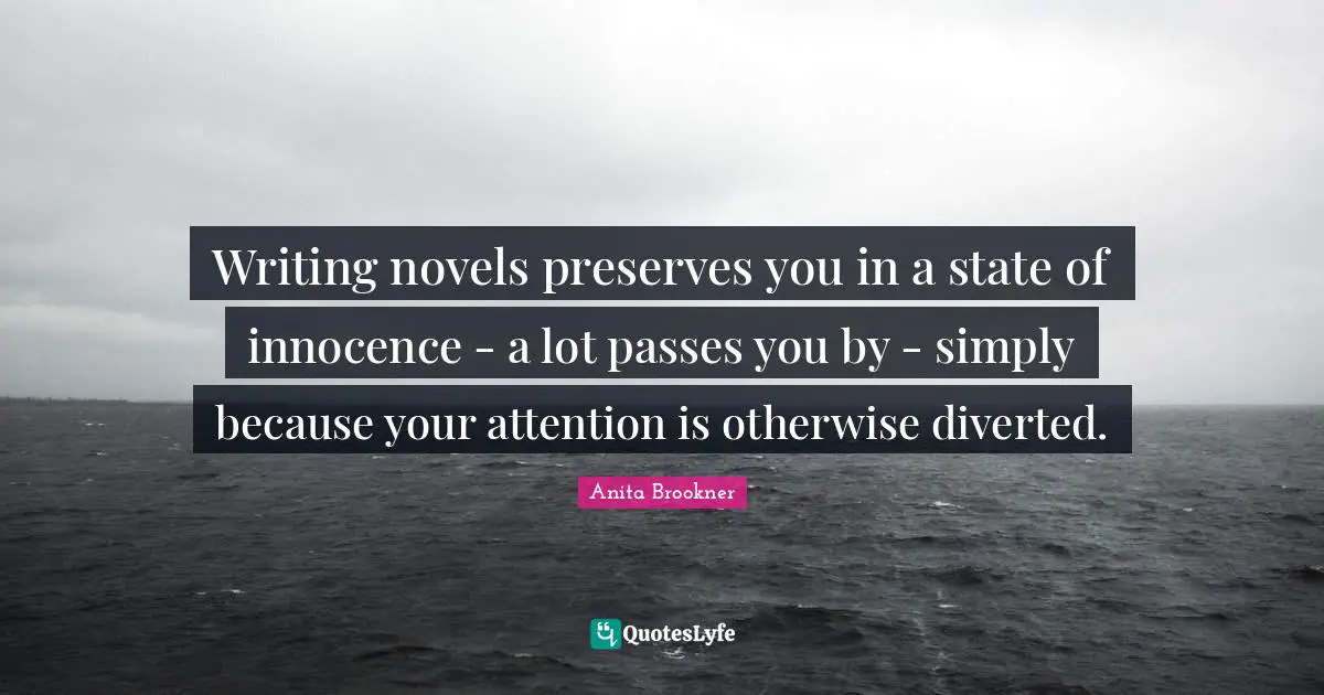 Writing novels preserves you in a state of innocence - a lot passes you by - simply because your attention is otherwise diverted.