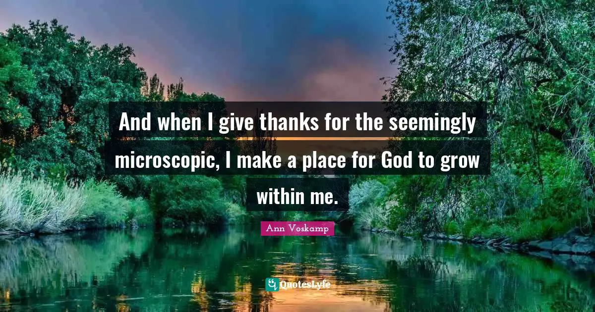 And when I give thanks for the seemingly microscopic, I make a place for God to grow within me.