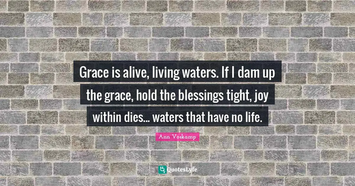 Grace is alive, living waters. If I dam up the grace, hold the blessings tight, joy within dies... waters that have no life.