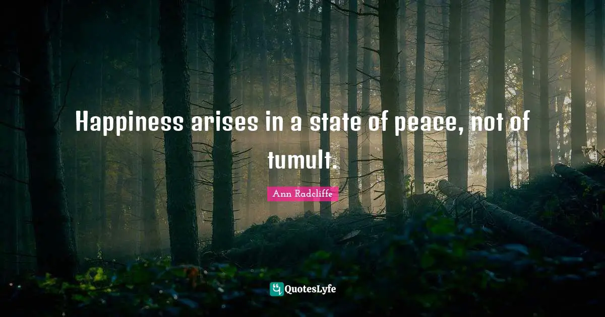 Happiness arises in a state of peace, not of tumult.