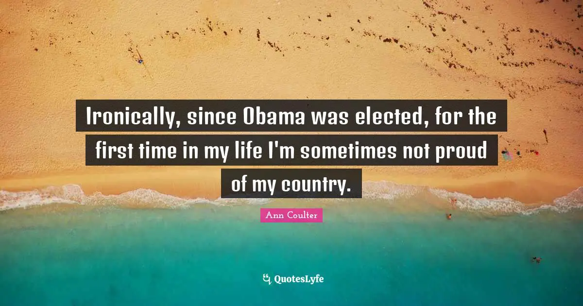 Ironically, since Obama was elected, for the first time in my life I'm sometimes not proud of my country.