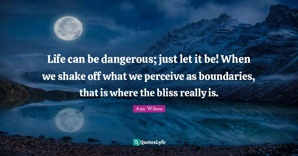 Life can be dangerous; just let it be! When we shake off what we perceive as boundaries, that is where the bliss really is.