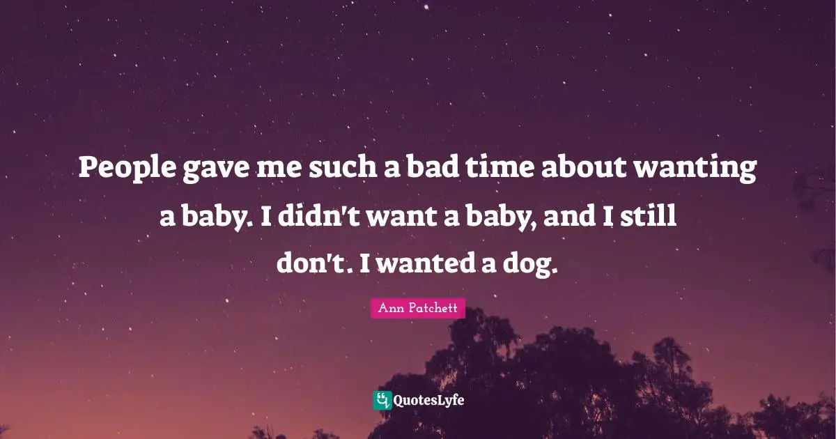 People gave me such a bad time about wanting a baby. I didn't want a baby, and I still don't. I wanted a dog.
