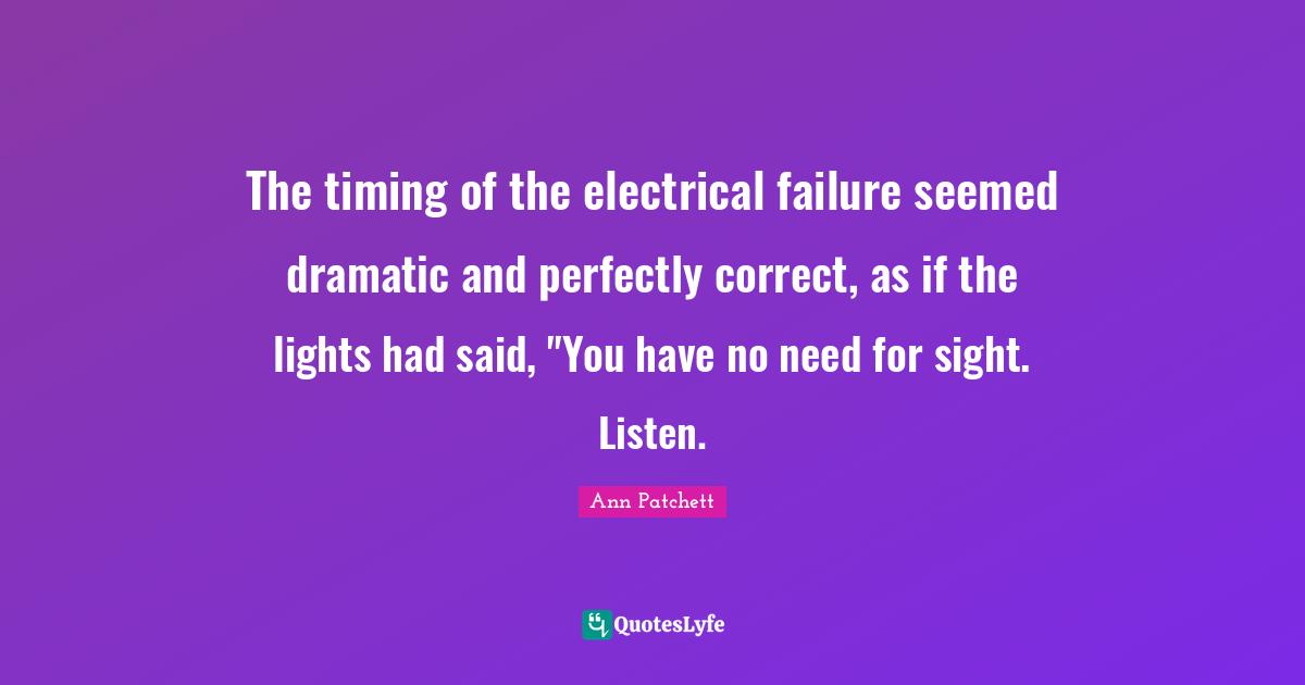 The timing of the electrical failure seemed dramatic and perfectly correct, as if the lights had said, "You have no need for sight. Listen.