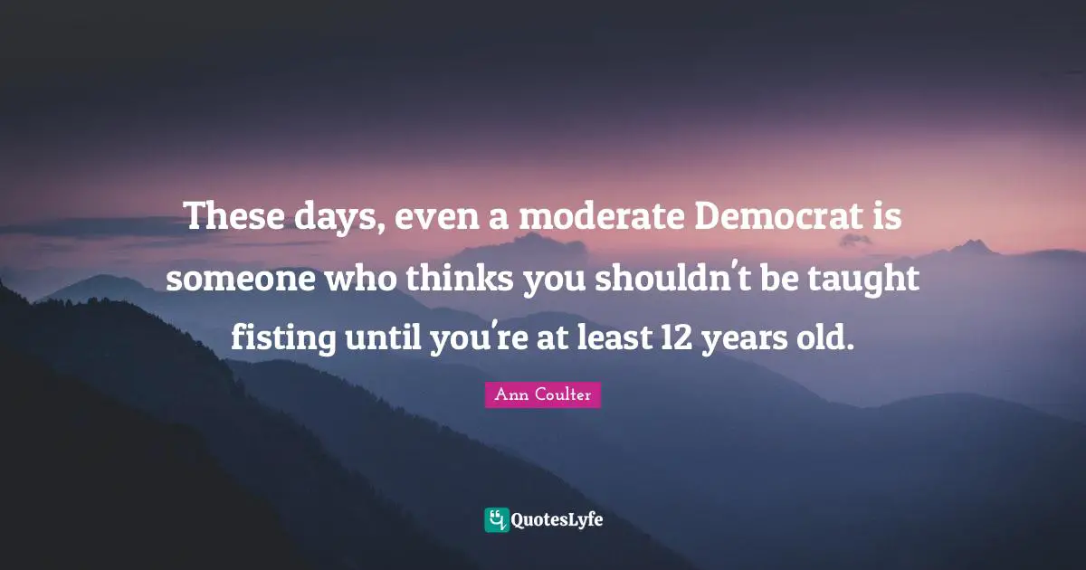 These days, even a moderate Democrat is someone who thinks you shouldn't be taught fisting until you're at least 12 years old.