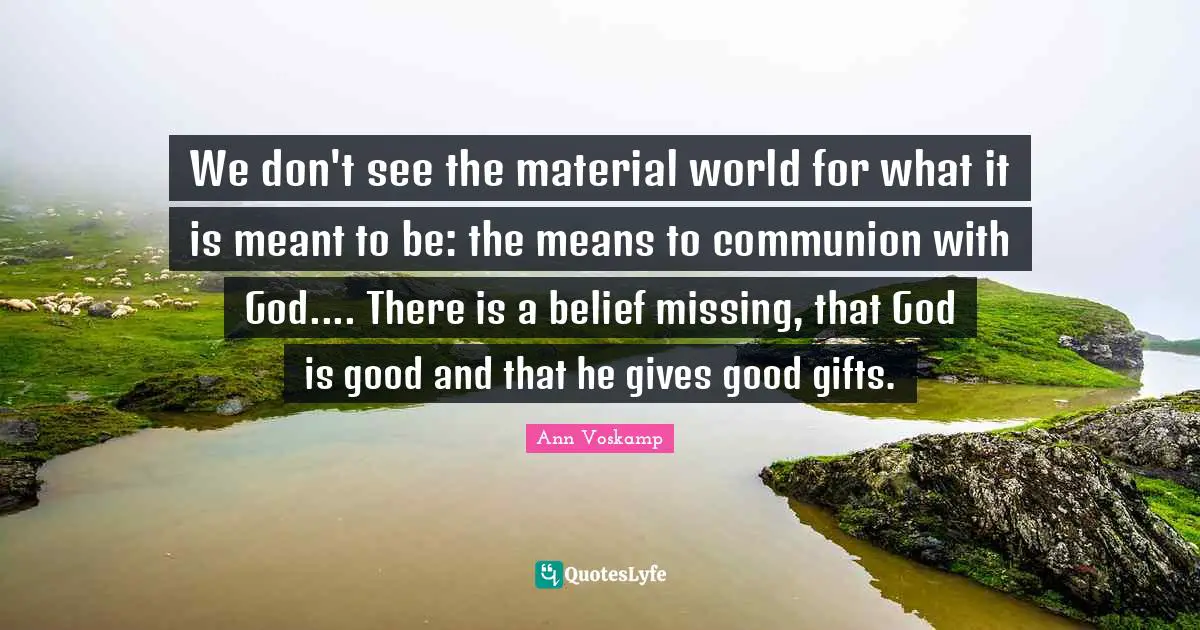We don't see the material world for what it is meant to be: the means to communion with God.... There is a belief missing, that God is good and that he gives good gifts.