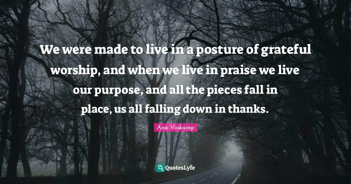 We were made to live in a posture of grateful worship, and when we live in praise we live our purpose, and all the pieces fall in place, us all falling down in thanks.