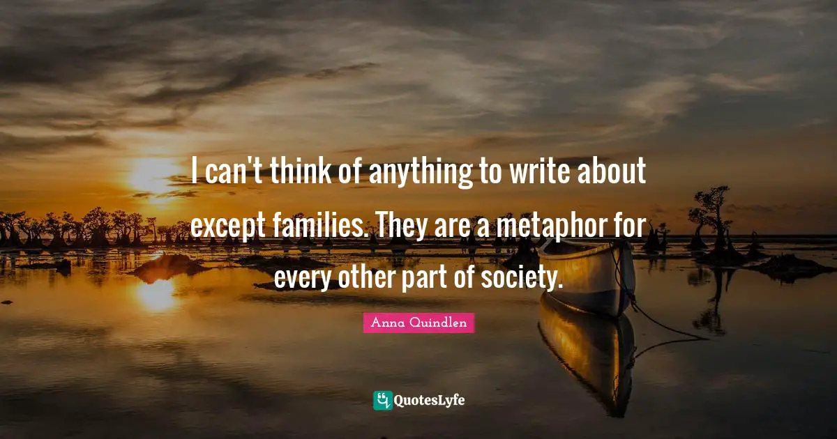 I can't think of anything to write about except families. They are a metaphor for every other part of society.
